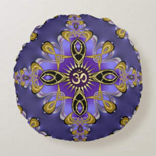 Purple Balance OM Mandala Spiritual Yoga Round Pillow