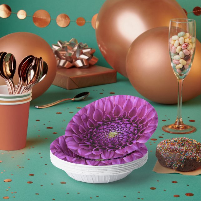 Purple Ball Dahlia Floral Paper Bowls (Multi)