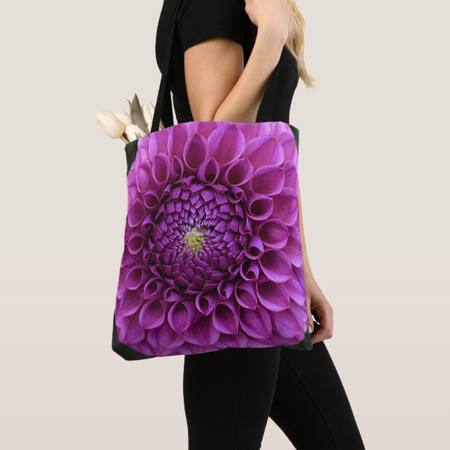 Purple Ball Dahlia Floral Tote Bag (Close Up)