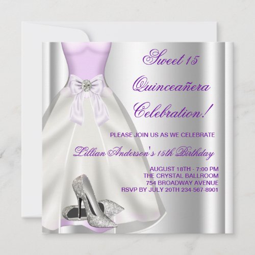 Purple Ball Gown High Heel Shoes Quinceanera Announcement
