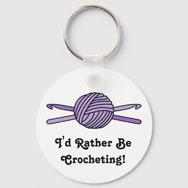 Purple Ball of Yarn & Crochet Hooks Keychain (Front)