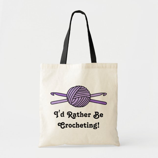 Purple Ball of Yarn & Crochet Hooks Tote Bag (Front)