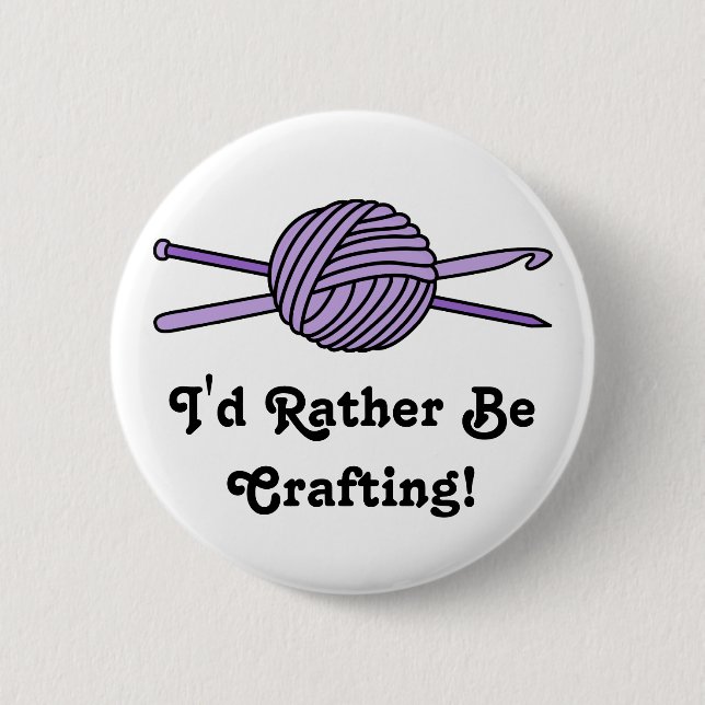 Purple Ball of Yarn (Knit & Crochet) Pinback Button (Front)
