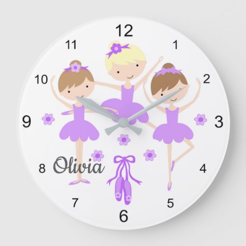 Purple Ballerina Baby Girl Ballet Nursery Room Large Clock