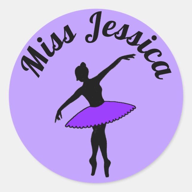 Purple Ballerina Ballet Dance Teacher Pointe Tutu Classic Round Sticker (Front)