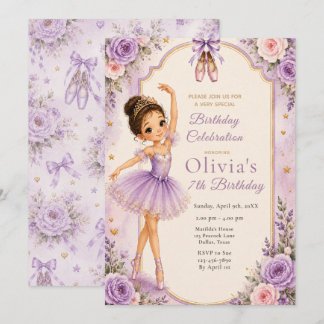 Purple Ballerina Birthday Party Invitation