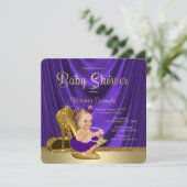 Purple Ballerina Pearls Gold Shoe Baby Shower Invitation (Standing Front)