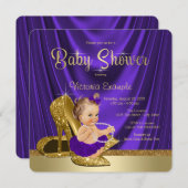 Purple Ballerina Pearls Gold Shoe Baby Shower Invitation (Front/Back)