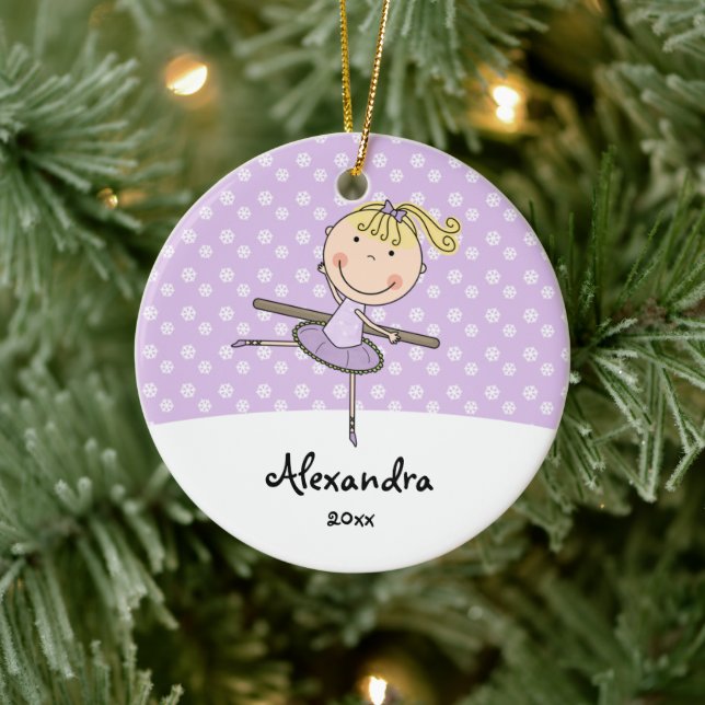 Purple Ballerina Snowflakes Personalized Christmas Ceramic Ornament (Tree)