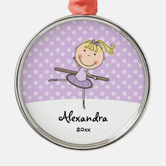 Purple Ballerina Snowflakes Personalized Christmas Metal Ornament (Front)