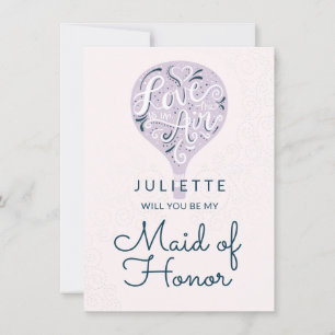 Purple Balloon Be My Maid of Honor Proposal Card