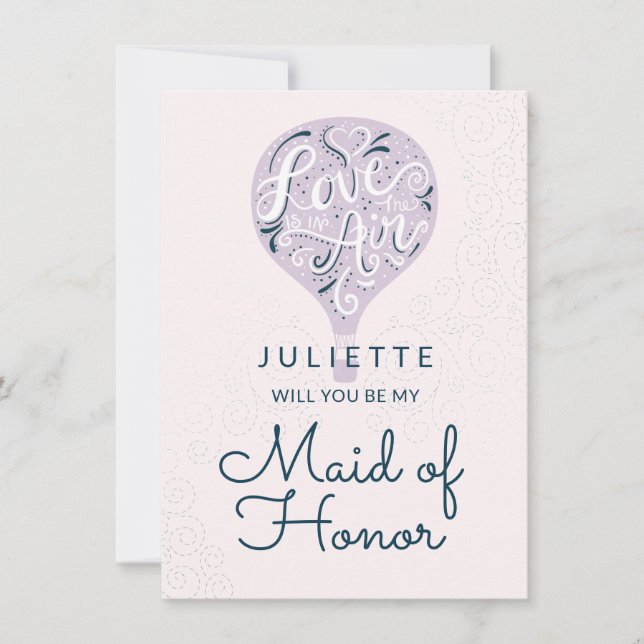 Purple Balloon Be My Maid of Honor Proposal Card (Front)