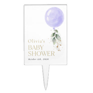 Purple Balloon, Eucalyptus, Greenery, Baby Shower Cake Topper