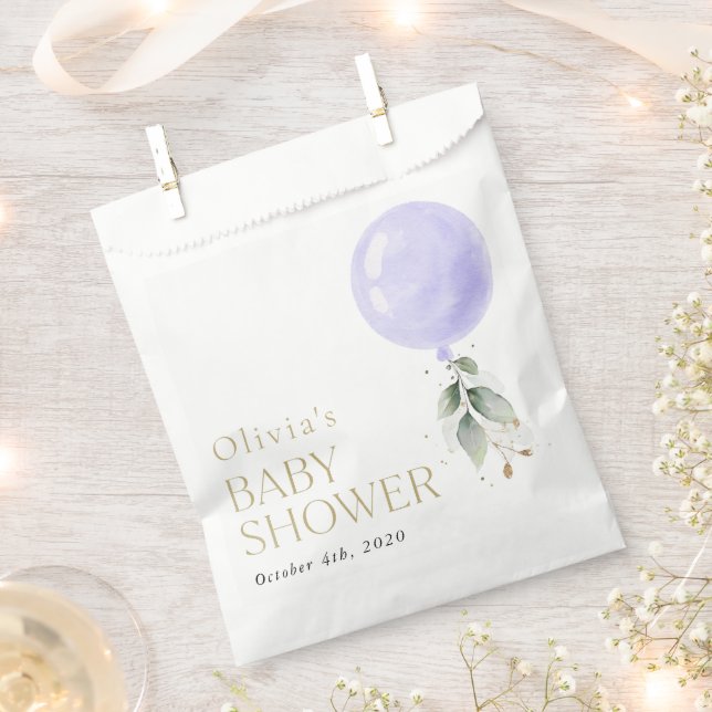 Purple Balloon, Eucalyptus, Greenery, Baby Shower Favor Bag (Clipped)