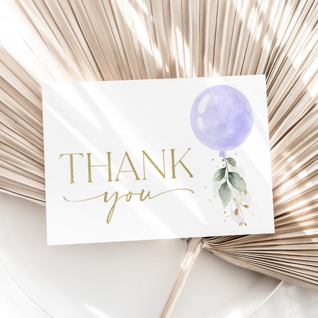 Purple Balloon, Eucalyptus, Greenery, Baby Shower Thank You Card (Creator Uploaded)