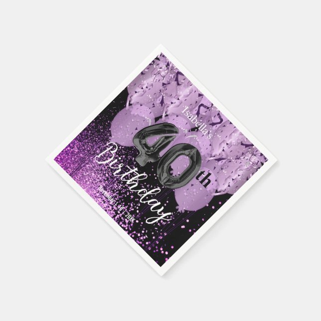 Purple Balloons and Glitter Birthday  Napkins (Corner)