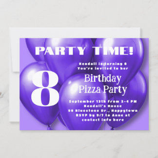 Purple Balloons Childrens Birthday Party Invitation