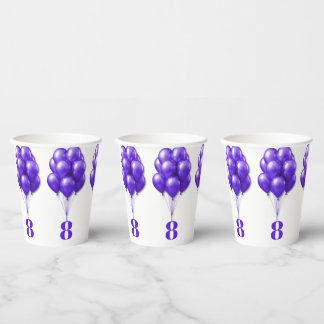 Purple Balloons Childs Birthday Age Template Paper Cups