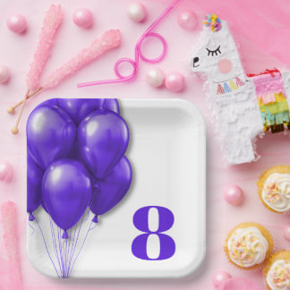 Purple Balloons Childs Birthday Age Template Paper Plates