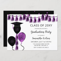 Purple Balloons Grad Hat Graduation Party Invitation