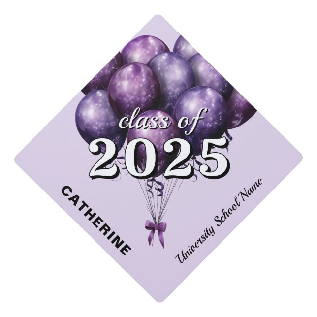 Purple Balloons Graduation Cap Topper (Front)
