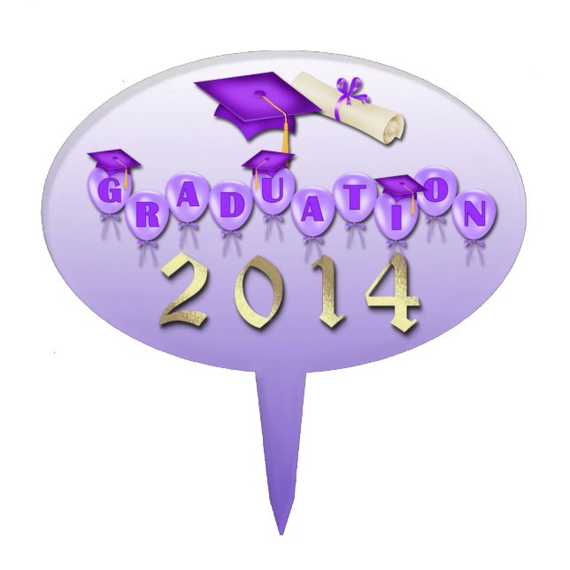 Purple Balloons Graduation Party Oval Cake Topper (Front)