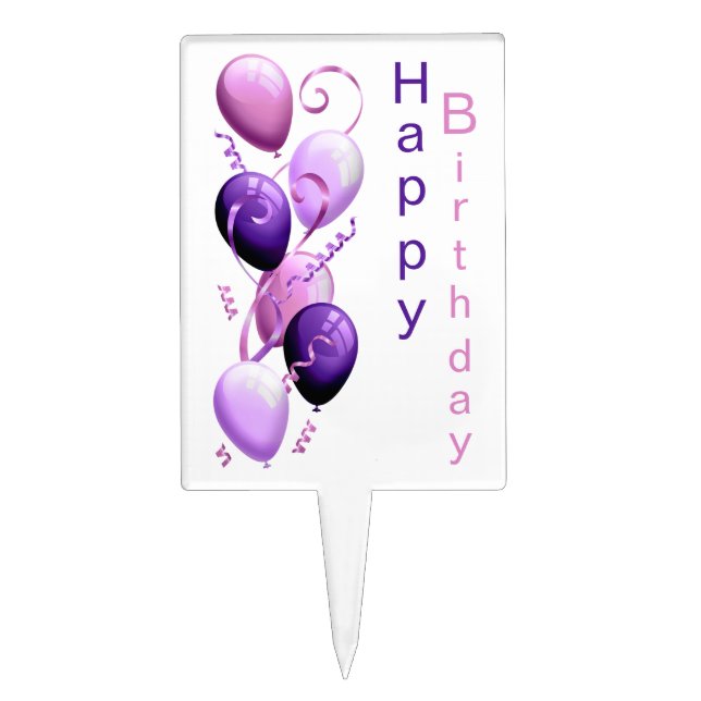 Purple Balloons, Happy Birthday Cake Topper (Front)