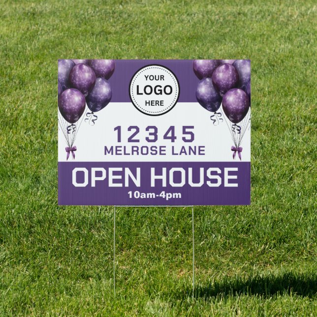 Purple Balloons Realtor Open House Sign (Insitu)