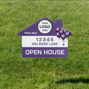 Purple Balloons Realtor Open House Sign