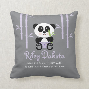 Purple Bamboo Panda Baby Announcement Pillow
