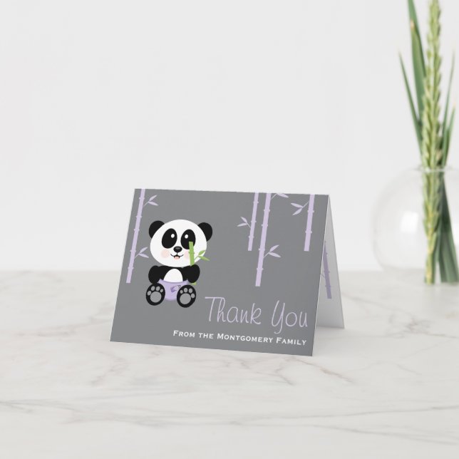 Purple Bamboo Panda Diaper Baby Shower Thank You (Front)