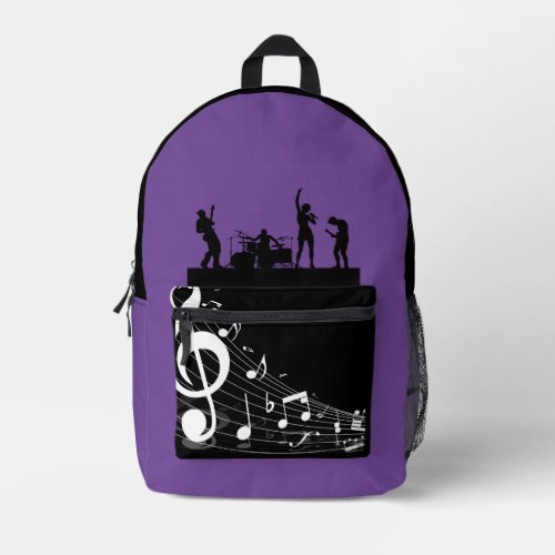 Purple band music lover chic printed backpack