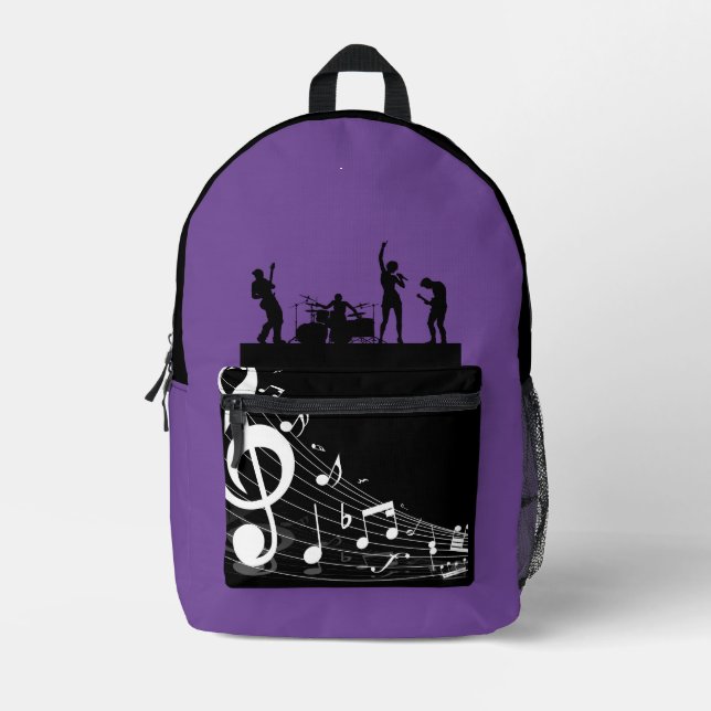 Purple band music lover chic printed backpack (Front)