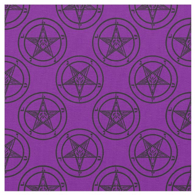 purple baphomet pentagram halloween fabric (Close Up)