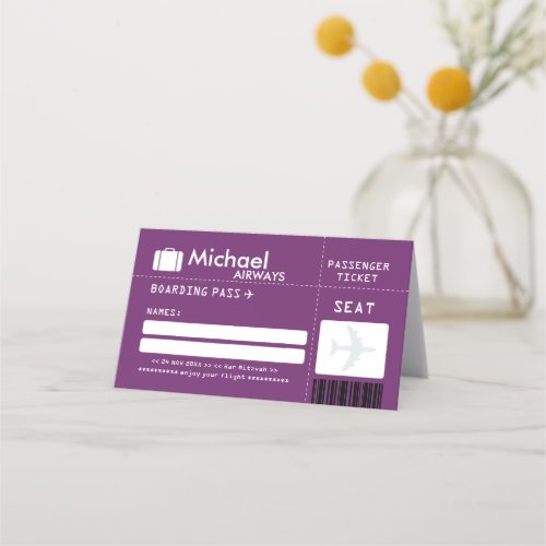 Purple Bar Mitzvah Airline Ticket Place Card