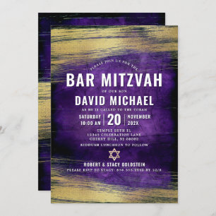 Purple Bar Mitzvah Bold Type Gold Foil Modern Invitation