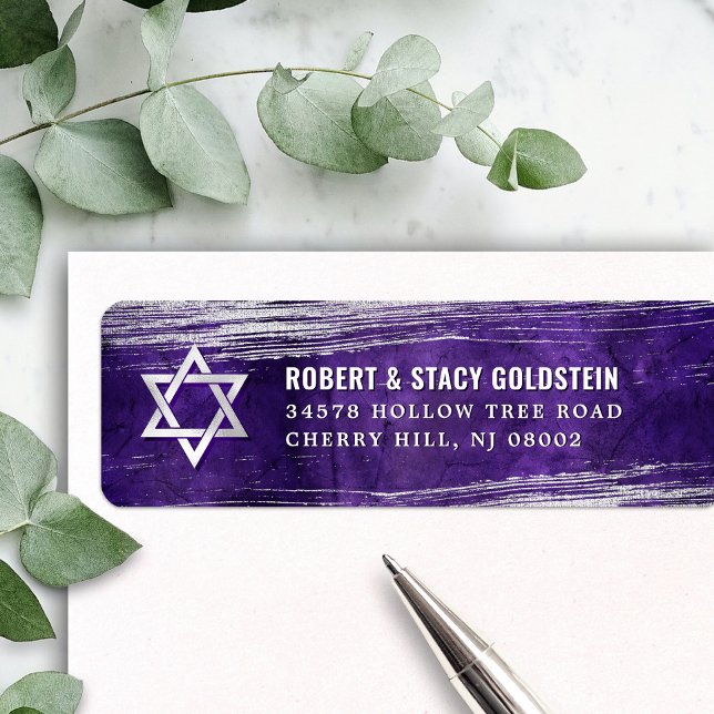 Purple Bar Mitzvah Silver Foil Bold Return Address Label (Creator Uploaded)