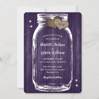 Purple Barn Wood Mason Jar Wedding Invitation