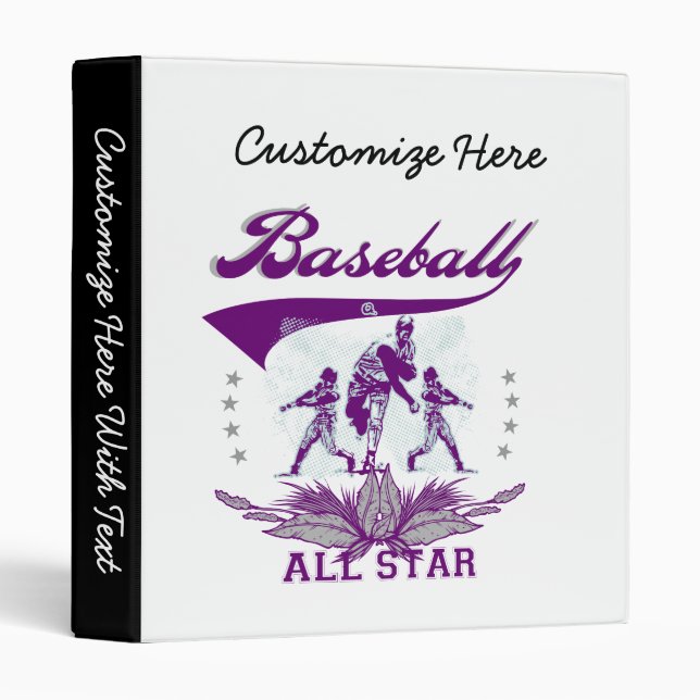 Purple Baseball All Star T-shirts and Gifts 3 Ring Binder (Front/Spine)