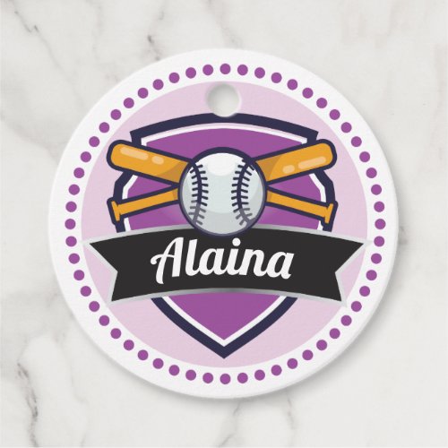 Purple Baseball Birthday Party Gift Favor Tags