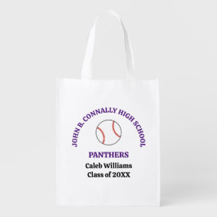 Purple Baseball Player Personalized Team Grocery Bag