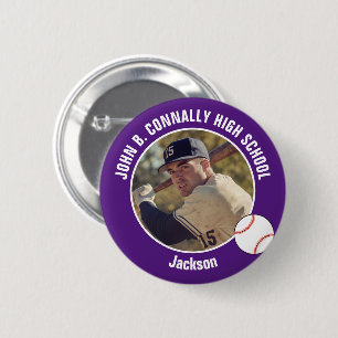 Purple Baseball Player Photo High School Spirit Button
