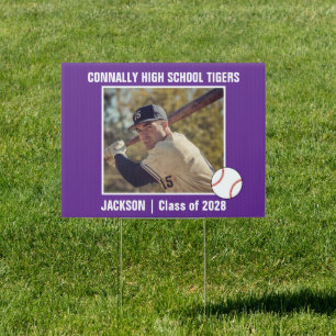 Purple Baseball Player Photo League Yard Sign