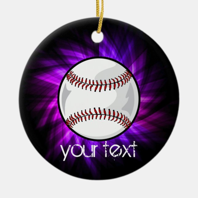 Purple Baseball; Softball Ceramic Ornament (Front)