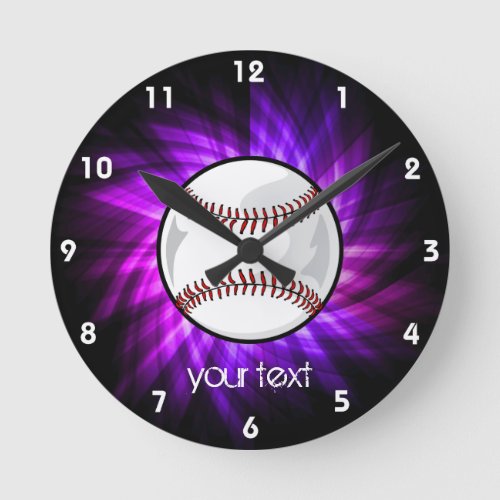 Purple Baseball Softball Round Clock