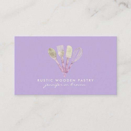 Purple Basic Logo Cake Pastry Glitter Bakery Business Card
