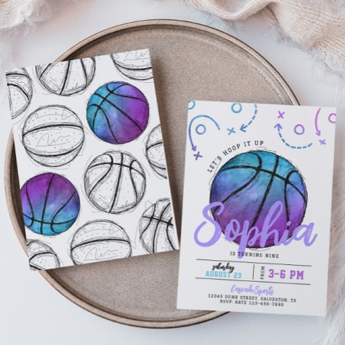 Purple Basketball Birthday Invitation