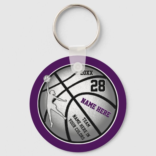 Purple Basketball Gifts for Girls Basketball Team Keychain (Front)