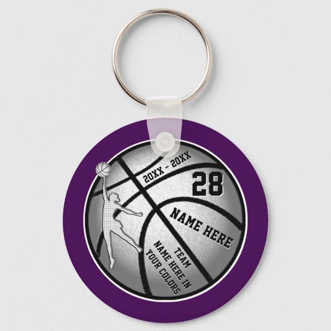 Purple Basketball Gifts for Girls Basketball Team Keychain (Front)
