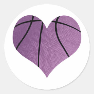 Purple Basketball In The Shape Of A Heart Classic Round Sticker